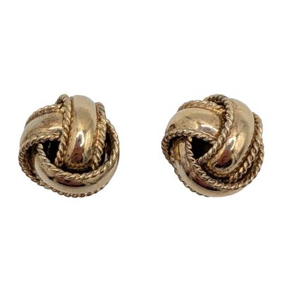 Signed Gold Over Sterling Silver Braided Milgrain Ball Stud Earrings