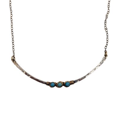 Sterling Silver Gold Filled Wire Wrapped Turquoise Bar Necklace