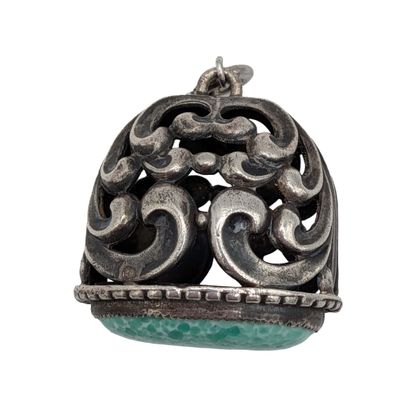 Sterling Silver Mottled Glass Open Scroll Watch Fob