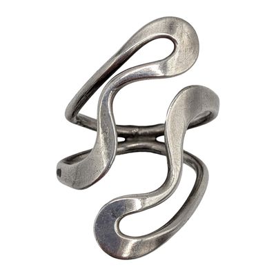 Mexico Sterling Silver Mid-Century Modern Bypass Ring Size 7