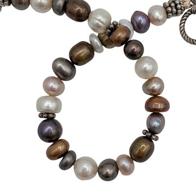 Sterling Silver Multi Colored Pearl Toggle Clasp Bracelet