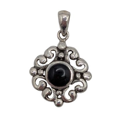 Murray Chuven Sterling Silver Onyx Open Scrollwork Pendant