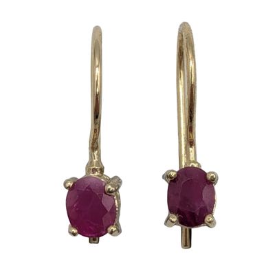 Gold Over Sterling Silver Oval Ruby Drop Earrings
