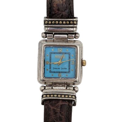 Ecclissi Sterling Silver Blue Face Square Watch