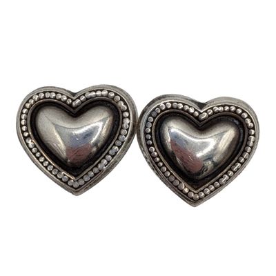 Taxco Mexico Sterling Silver Puffy Heart Stud Earrings