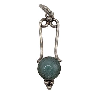 950 Silver Moss Agate Scroll Drop Pendant