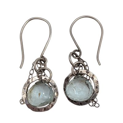 Sterling Silver Aquamarine Handmade Drop Circle Earrings