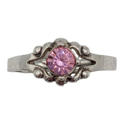 Avon Sterling Silver Pink Rhinestone Four Point Adjustable Ring