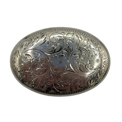 Signed Vintage Sterling Silver Hand Engraved Floral Oval Brooch