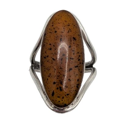 Taxco Mexico Sterling Silver Amber Oval Ring Size 7