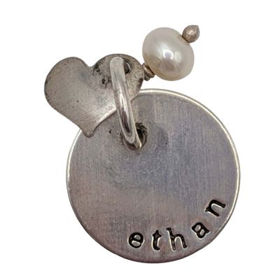 Sterling Silver Pearl Stamped Name Disc Pendant