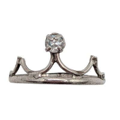 Sterling Silver Rhinestone Crown Ring Size 5