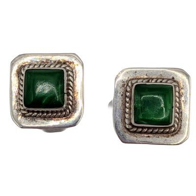 Southwest Sterling Silver Malachite Square Stud Earrings