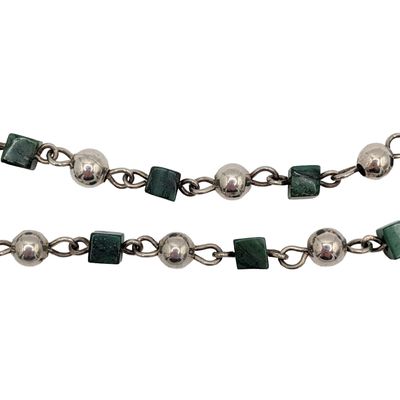 Sterling Silver Emerald Cube Link Ball Chain Bracelet