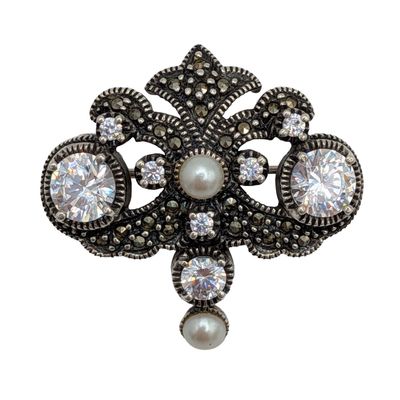 Judith Jack Sterling Silver Multi-Stone Art Deco Brooch