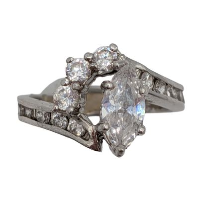 Sterling Silver Rhinestone Marquise Cut Ring Size 6.75