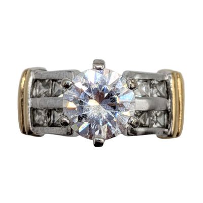 Signed Gold Over Sterling Silver CZ Solitaire Ring Size 5.75