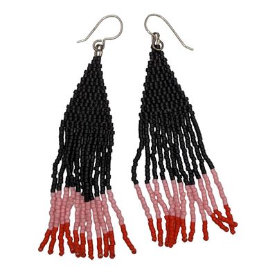 Sterling Silver Glass Seed Bead Woven Fringe Dangle Earrings
