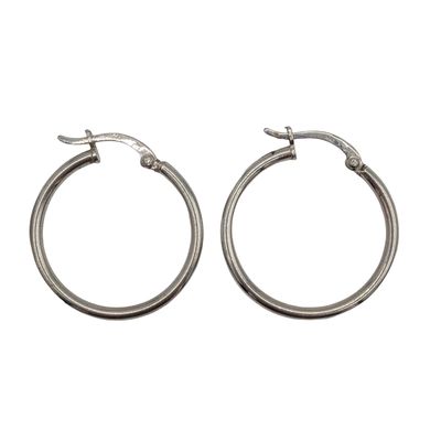 Signed Sterling Silver Medium Hoop Earrings