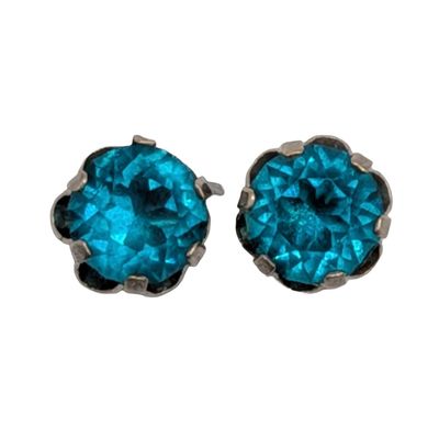 Vintage European Sterling Silver Green Rhinestone Stud Earrings