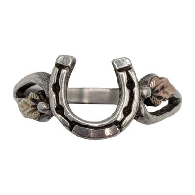 Signed 12K Gold Sterling Silver Horseshoe Ring Size 6
