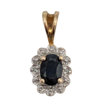 Ross Simons Gold Over Sterling Silver Diamond Oval Sapphire Halo Pendant