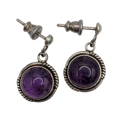 Sterling Silver Amethyst Round Drop Stud Earrings