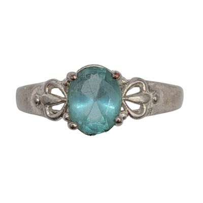 Signed Silver Plated Acrylic Rhinestone Solitaire Ring Size 7