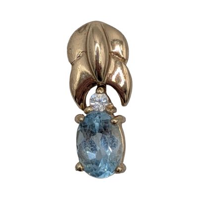 Signed Gold Over Sterling Silver Blue Topaz CZ Pendant