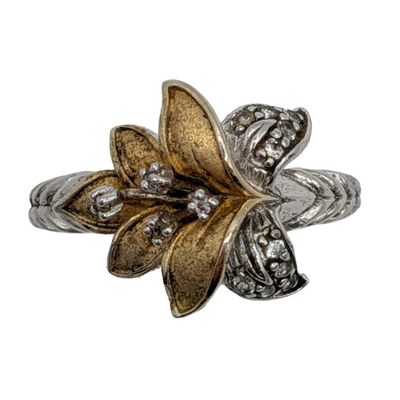 Signed Gold Over Sterling Silver Spinel Lily Chevron Ring Size 6