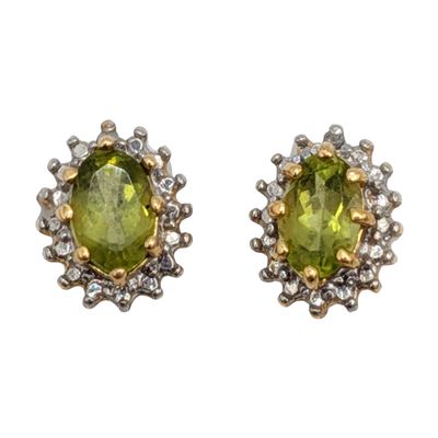 Ross Simons Gold Over Sterling Silver Diamond Peridot Halo Stud Earrings