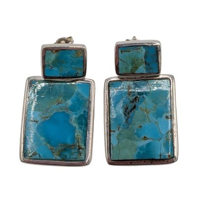 Sterling Silver Turquoise Inlay Dangle Stud Earrings