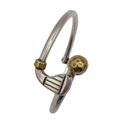Taxco Mexico Sterling Silver Brass Golf Club Hinged Bangle Bracelet