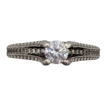 Signed Sterling Silver CZ Solitaire Triple Accent Row Ring Size 6.75