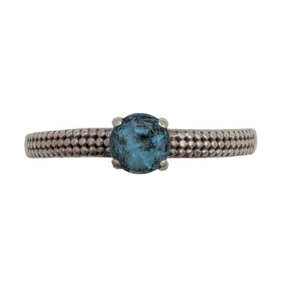 Signed Sterling Silver Blue Topaz Textured Solitaire Ring Size 8