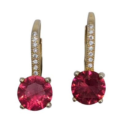 Gold Over Sterling Silver Rhinestone Round Cut Drop Earrings