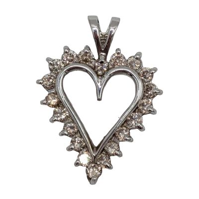 10K White Gold Diamond Open Heart Pendant