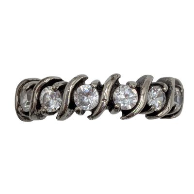 Signed Sterling Silver CZ Ribbon Band Ring Size 5.75