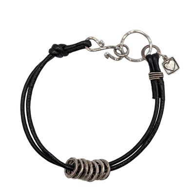 Signed Sterling Silver Leather Cord Bracelet