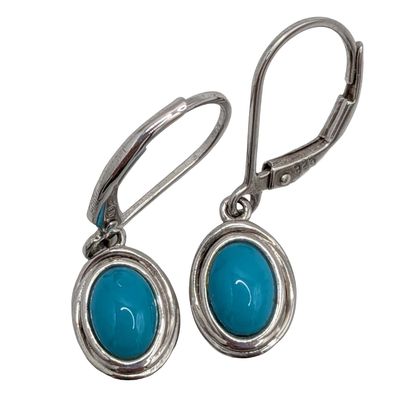 Signed Sterling Silver Turquoise Oval Drop Earrings