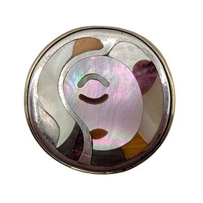 Eric Grossbardt 18K Gold Sterling Mother of Pearl Inlay Picasso Ring Size 9