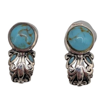 Southwest Sterling Silver Turquoise Half Hoop Earrings
