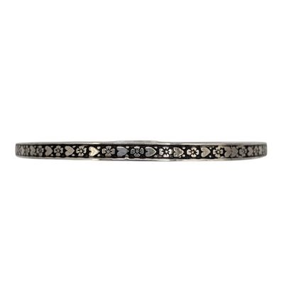 Vintage Sterling Silver Heart Floral Pressed Bangle Bracelet