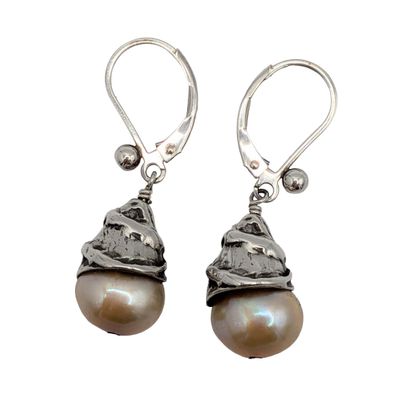Signed Sterling Silver Baroque Pearl Dangle Earrings