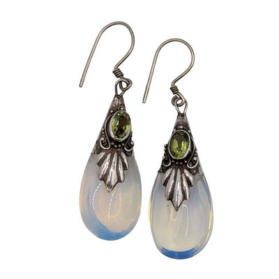 Sterling Silver Peridot Moonstone Teardrop Dangle Earrings