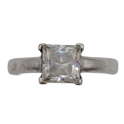 Signed Sterling Silver CZ Princess Cut Solitaire Ring Size 8