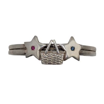 Sterling Silver Ruby Sapphire Star Picnic Basket Cuff Bracelet
