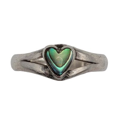 Sterling Silver Abalone Heart Ring Size 4