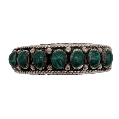 Sterling Silver Malachite Studded Band Ring Size 7.75