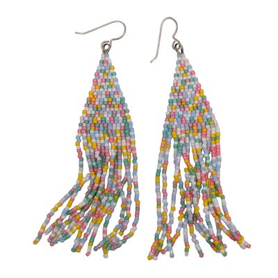 Sterling Silver Pastel Seed Bead Woven Fringe Dangle Earrings